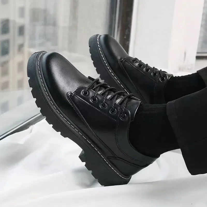Men's Leather Dress Shoes - Formal Business Lace-Up Oxfords - Versatile British Style Work Shoes for Autumn, Black thumbnail 4