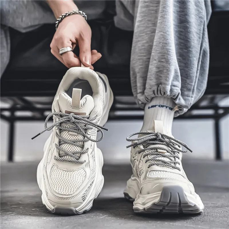 Men's Breathable Mesh Sneakers 2025 Spring New Trendy Thick-Soled Casual Walking Shoes All-Match Fashionable Footwear for Men thumbnail 1