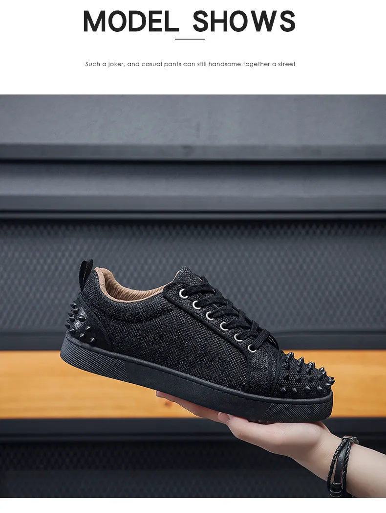 Men's Red Bottom Rivet Sneakers - European Fashion Casual Shoes - Trendy Hot Drilling Design - Stylish Men's Footwear showcase 19