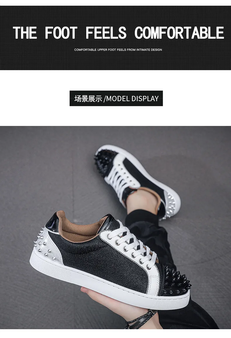 Men's Red Bottom Rivet Sneakers - European Fashion Casual Shoes - Trendy Hot Drilling Design - Stylish Men's Footwear showcase 6