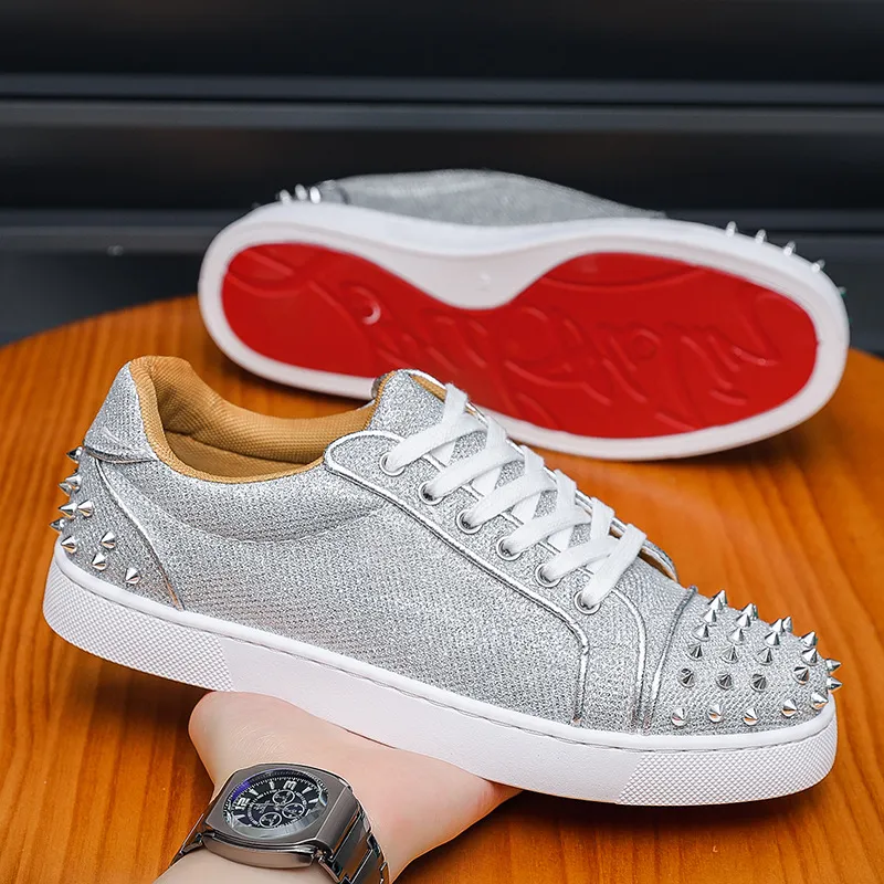 Men's Red Bottom Rivet Sneakers - European Fashion Casual Shoes - Trendy Hot Drilling Design - Stylish Men's Footwear thumbnail 6