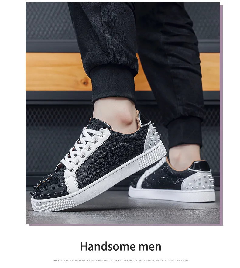 Men's Red Bottom Rivet Sneakers - European Fashion Casual Shoes - Trendy Hot Drilling Design - Stylish Men's Footwear showcase 8