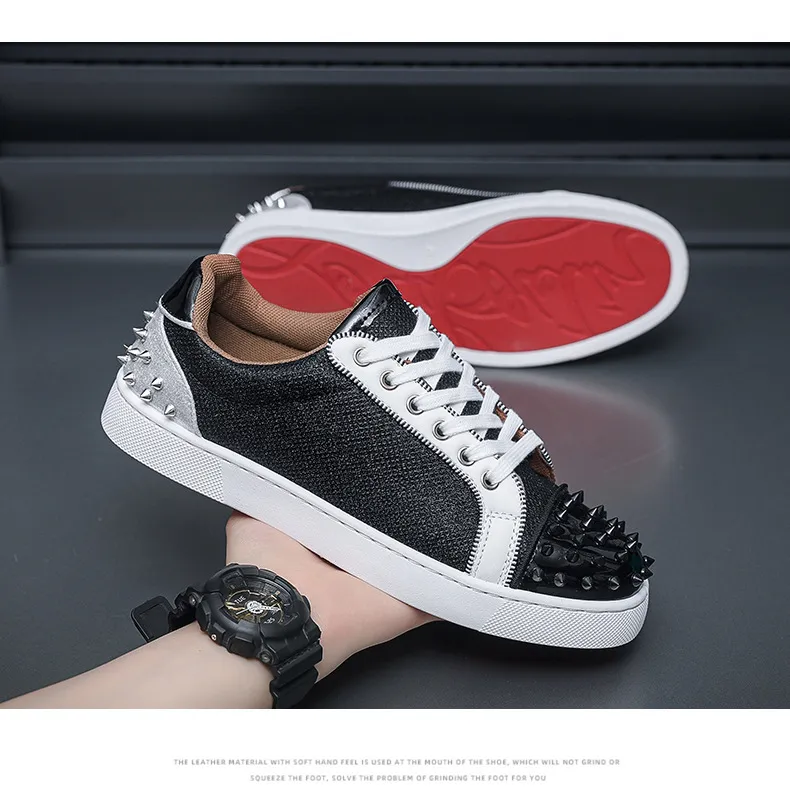 Men's Red Bottom Rivet Sneakers - European Fashion Casual Shoes - Trendy Hot Drilling Design - Stylish Men's Footwear showcase 12