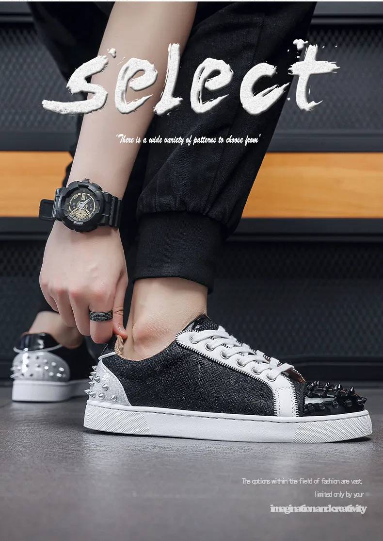 Men's Red Bottom Rivet Sneakers - European Fashion Casual Shoes - Trendy Hot Drilling Design - Stylish Men's Footwear showcase 3