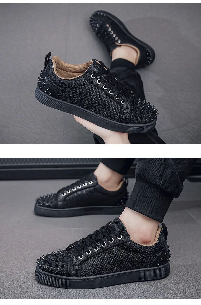 Men's Red Bottom Rivet Sneakers - European Fashion Casual Shoes - Trendy Hot Drilling Design - Stylish Men's Footwear showcase 16