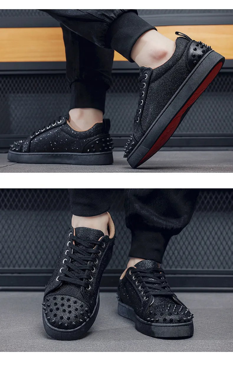 Men's Red Bottom Rivet Sneakers - European Fashion Casual Shoes - Trendy Hot Drilling Design - Stylish Men's Footwear showcase 17