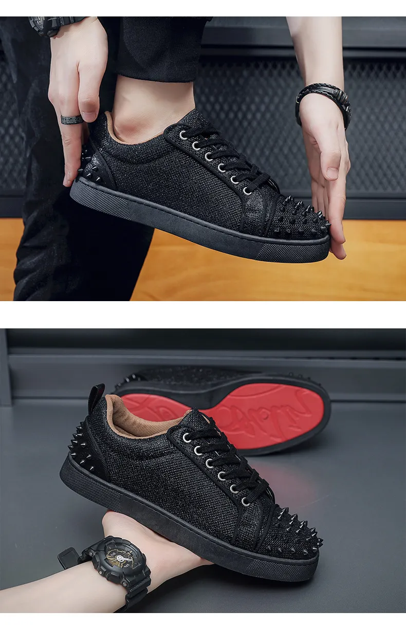 Men's Red Bottom Rivet Sneakers - European Fashion Casual Shoes - Trendy Hot Drilling Design - Stylish Men's Footwear showcase 18