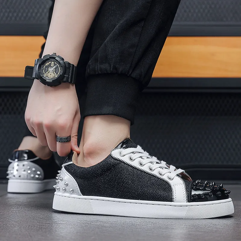 Men's Red Bottom Rivet Sneakers - European Fashion Casual Shoes - Trendy Hot Drilling Design - Stylish Men's Footwear thumbnail 3