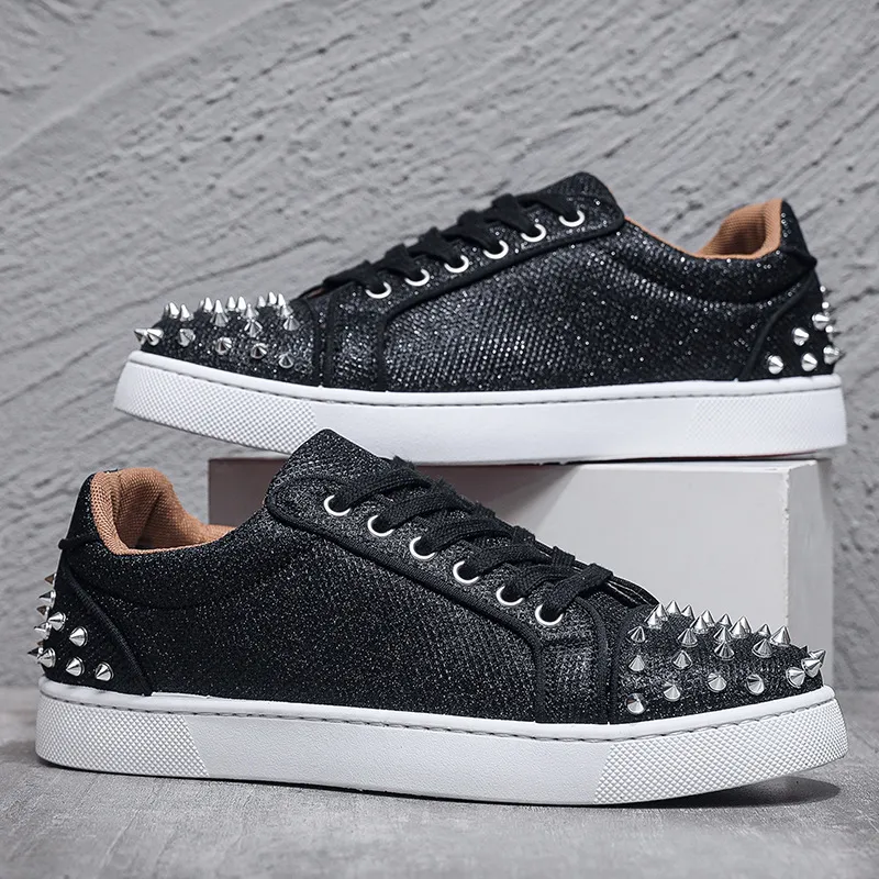 Men's Red Bottom Rivet Sneakers - European Fashion Casual Shoes - Trendy Hot Drilling Design - Stylish Men's Footwear thumbnail 4