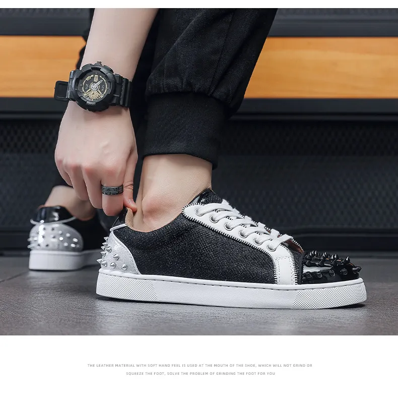 Men's Red Bottom Rivet Sneakers - European Fashion Casual Shoes - Trendy Hot Drilling Design - Stylish Men's Footwear showcase 9