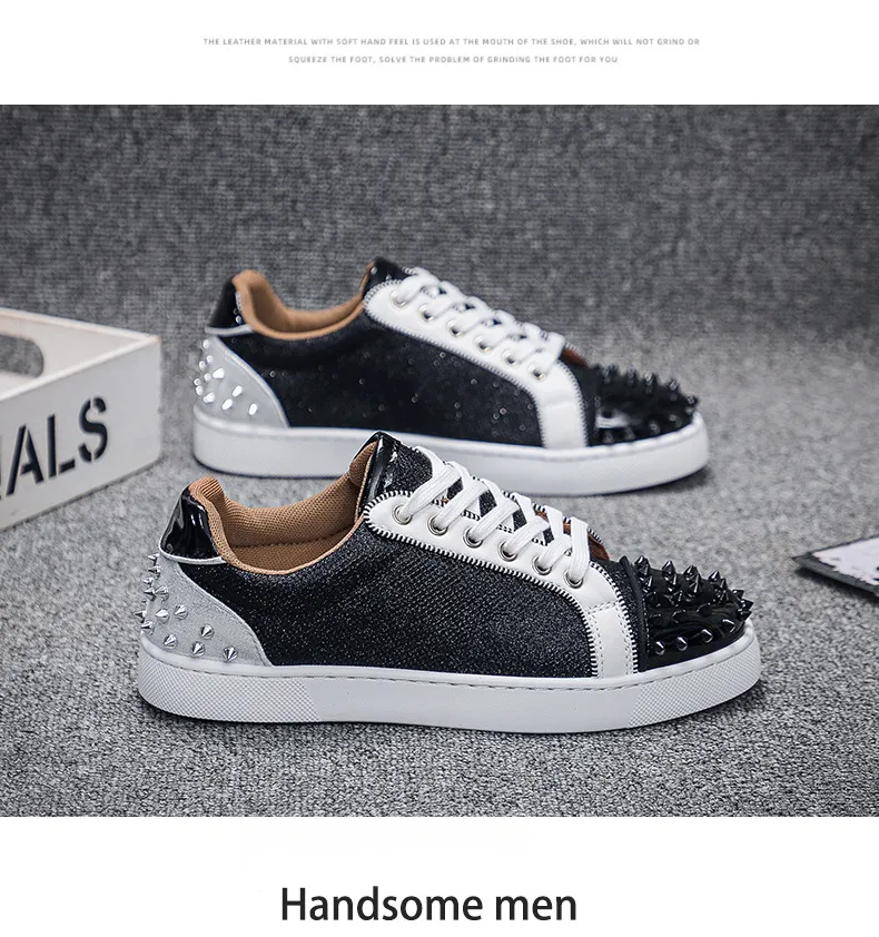 Men's Red Bottom Rivet Sneakers - European Fashion Casual Shoes - Trendy Hot Drilling Design - Stylish Men's Footwear showcase 13