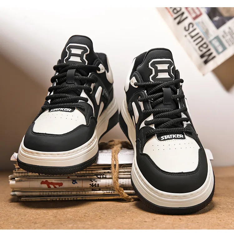 Men's Shoes Spring High-end All-match Casual Niche Black and White Panda Sneakers Youth Sports Height-increasing Small White Trendy Shoes showcase 14