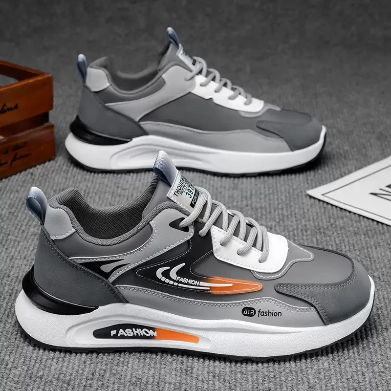 Men's Leather Waterproof Sneakers Autumn Casual Dad Shoes Soft Sole Anti-Slip Running Shoes for Men thumbnail 1