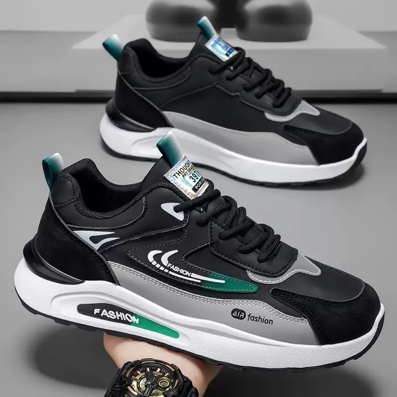 Men's Leather Waterproof Sneakers Autumn Casual Dad Shoes Soft Sole Anti-Slip Running Shoes for Men thumbnail 2