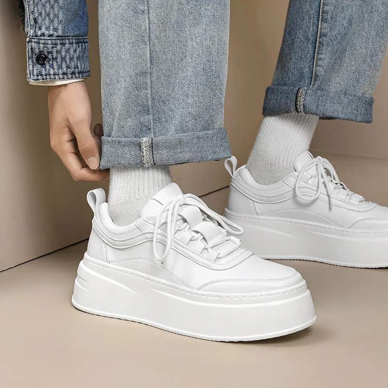 Men's White Sneakers 2023 Autumn Trendy Thick Sole Breathable Board Shoes Casual Sports Shoes Fashionable Lightweight Walking Shoes thumbnail 1