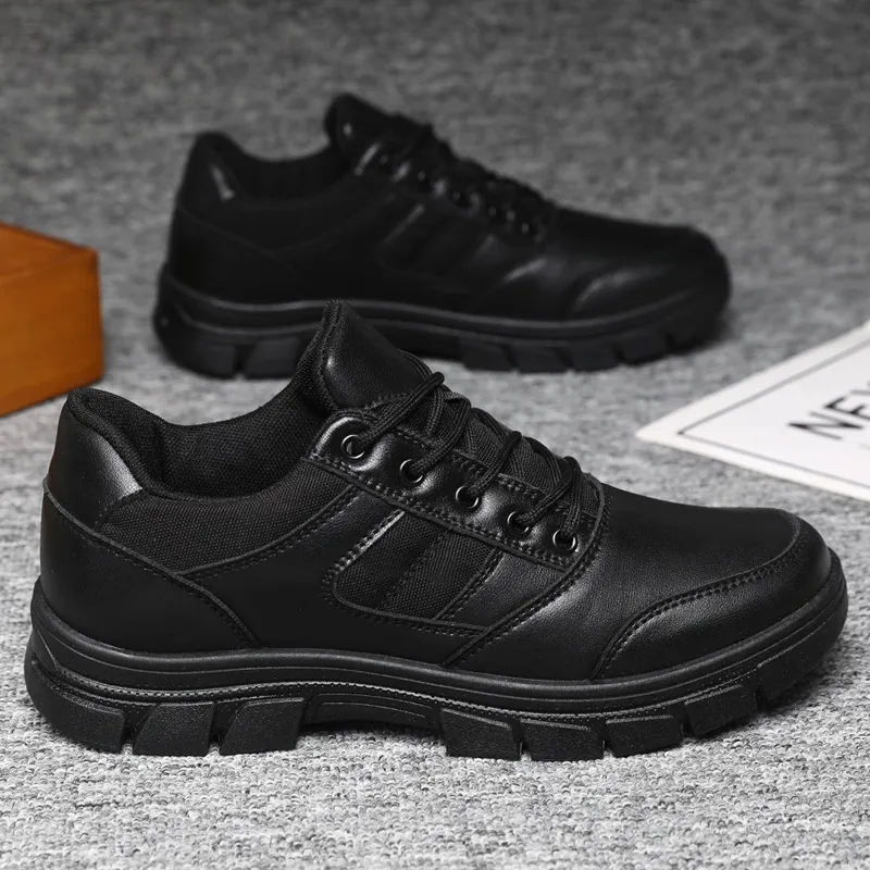 Men's All Black Training Shoes Waterproof Non-Slip Work Shoes Size 39-46 - Durable Casual Shoes for Construction, Security, and Outdoor Activities thumbnail 1