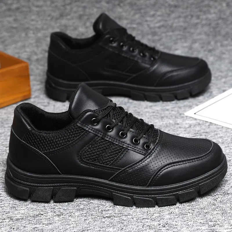 Men's All Black Training Shoes Waterproof Non-Slip Work Shoes Size 39-46 - Durable Casual Shoes for Construction, Security, and Outdoor Activities thumbnail 3