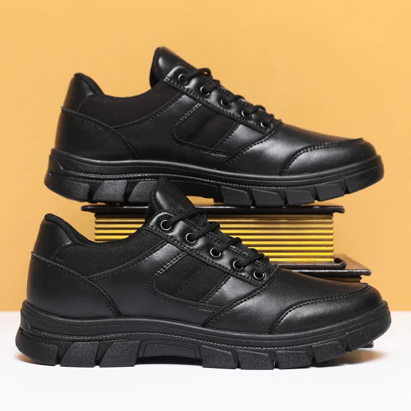 Men's All Black Training Shoes Waterproof Non-Slip Work Shoes Size 39-46 - Durable Casual Shoes for Construction, Security, and Outdoor Activities thumbnail 4