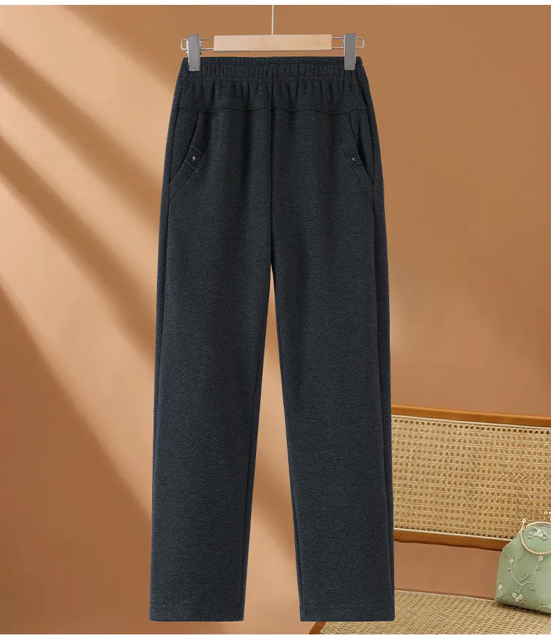 Women's Fleece Lined Pants Elastic Waist Straight Leg Trousers Warm Winter Autumn Comfortable Loose Fit for Elderly Mothers Grandmothers 60+ Years Old showcase 14