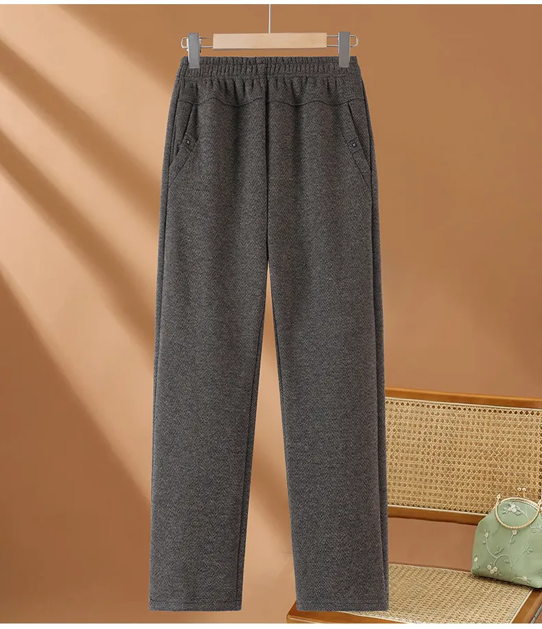 Women's Fleece Lined Pants Elastic Waist Straight Leg Trousers Warm Winter Autumn Comfortable Loose Fit for Elderly Mothers Grandmothers 60+ Years Old showcase 13