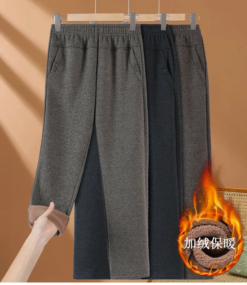 Women's Fleece Lined Pants Elastic Waist Straight Leg Trousers Warm Winter Autumn Comfortable Loose Fit for Elderly Mothers Grandmothers 60+ Years Old showcase 11