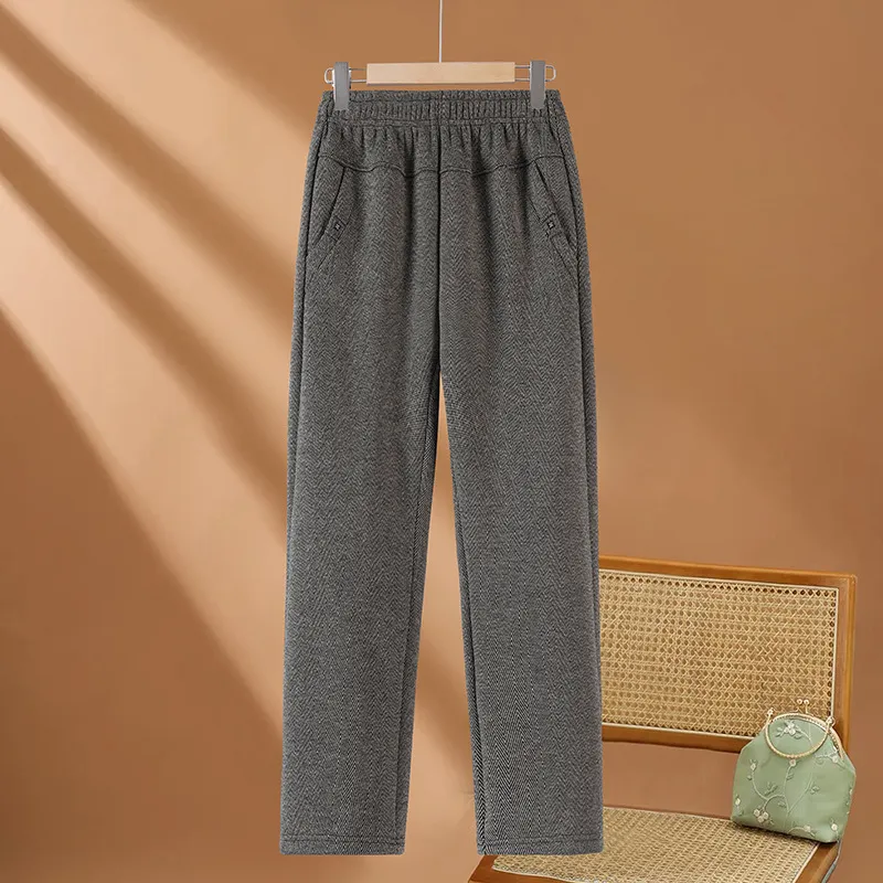 Women's Fleece Lined Pants Elastic Waist Straight Leg Trousers Warm Winter Autumn Comfortable Loose Fit for Elderly Mothers Grandmothers 60+ Years Old thumbnail 7