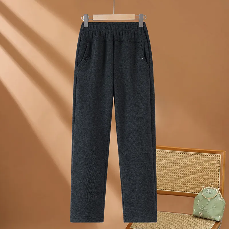 Women's Fleece Lined Pants Elastic Waist Straight Leg Trousers Warm Winter Autumn Comfortable Loose Fit for Elderly Mothers Grandmothers 60+ Years Old thumbnail 6