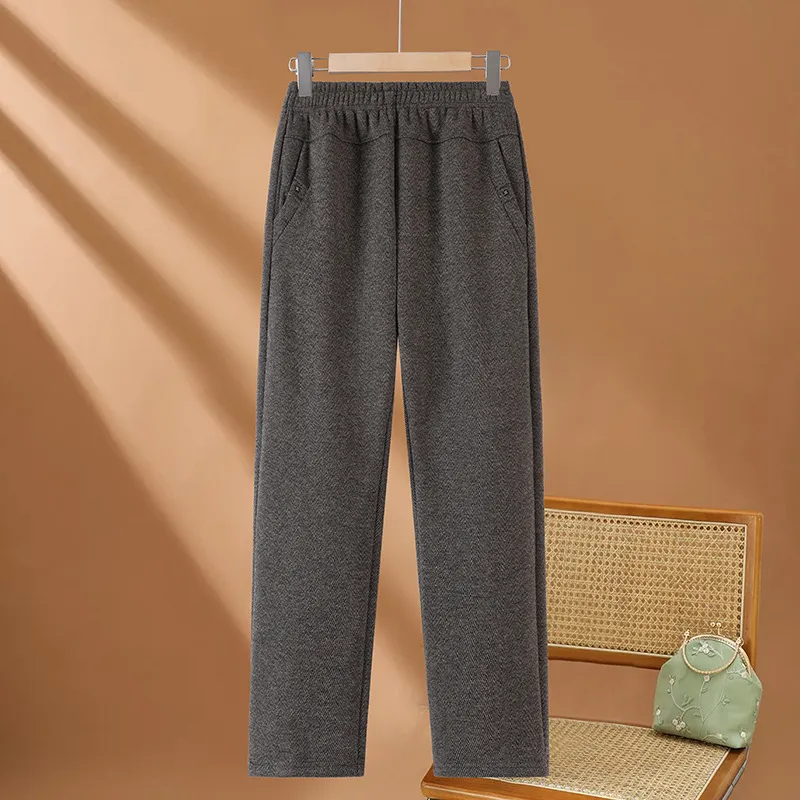 Women's Fleece Lined Pants Elastic Waist Straight Leg Trousers Warm Winter Autumn Comfortable Loose Fit for Elderly Mothers Grandmothers 60+ Years Old thumbnail 8