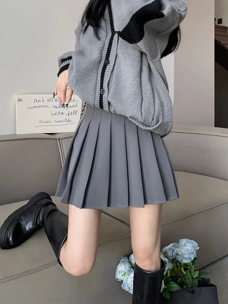 Plus Size Pleated Skirt for Women - High Waist A-Line Skirt, Slimming, Academy Style, Brown, Autumn Winter Fashion 2024 showcase 5