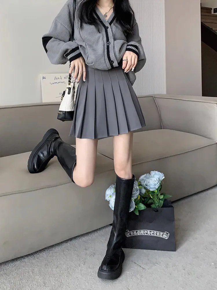 Plus Size Pleated Skirt for Women - High Waist A-Line Skirt, Slimming, Academy Style, Brown, Autumn Winter Fashion 2024 showcase 6