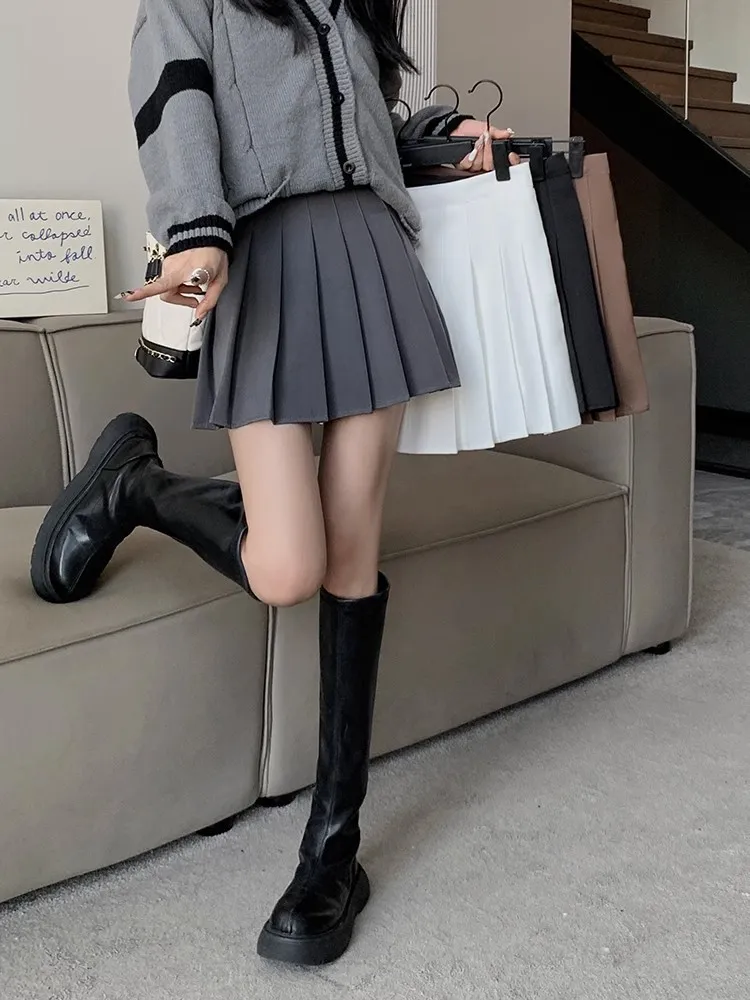 Plus Size Pleated Skirt for Women - High Waist A-Line Skirt, Slimming, Academy Style, Brown, Autumn Winter Fashion 2024 showcase 3