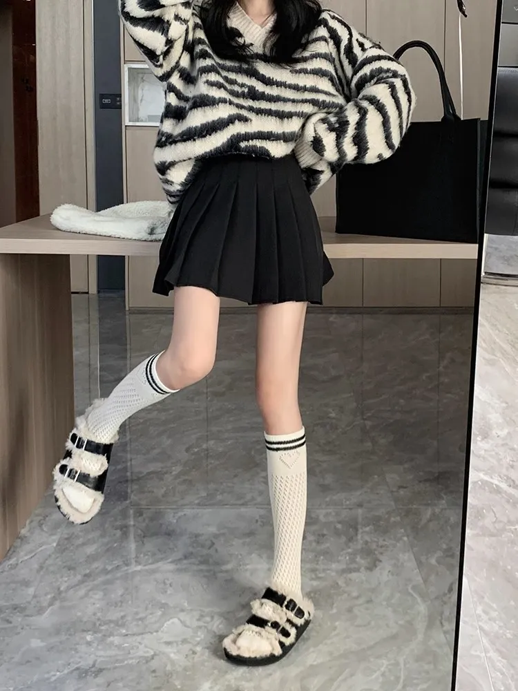 Plus Size Pleated Skirt for Women - High Waist A-Line Skirt, Slimming, Academy Style, Brown, Autumn Winter Fashion 2024 showcase 19