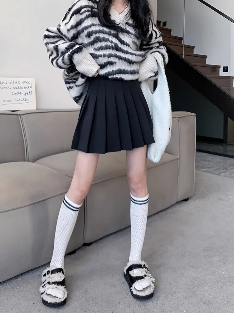 Plus Size Pleated Skirt for Women - High Waist A-Line Skirt, Slimming, Academy Style, Brown, Autumn Winter Fashion 2024 showcase 17