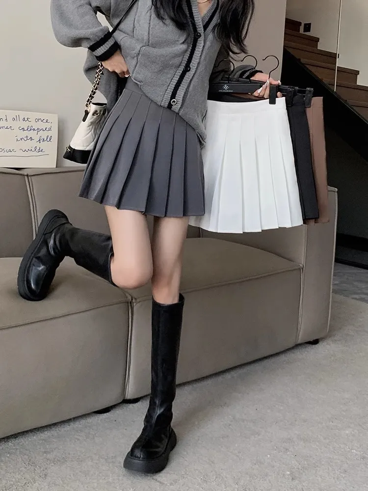 Plus Size Pleated Skirt for Women - High Waist A-Line Skirt, Slimming, Academy Style, Brown, Autumn Winter Fashion 2024 showcase 11