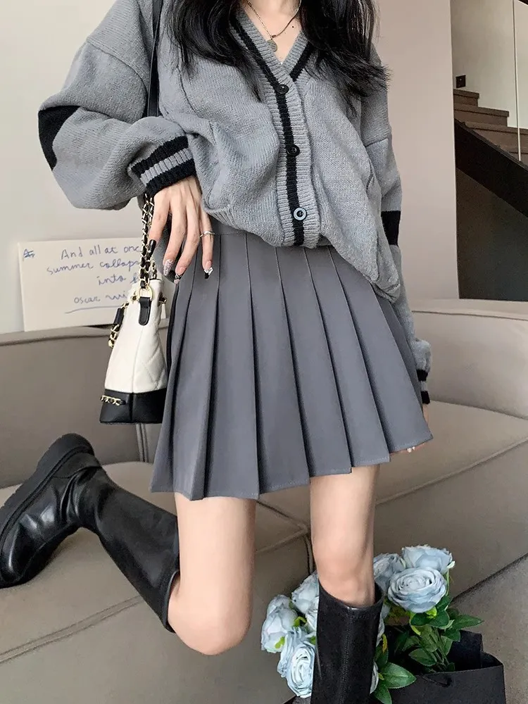 Plus Size Pleated Skirt for Women - High Waist A-Line Skirt, Slimming, Academy Style, Brown, Autumn Winter Fashion 2024 showcase 8