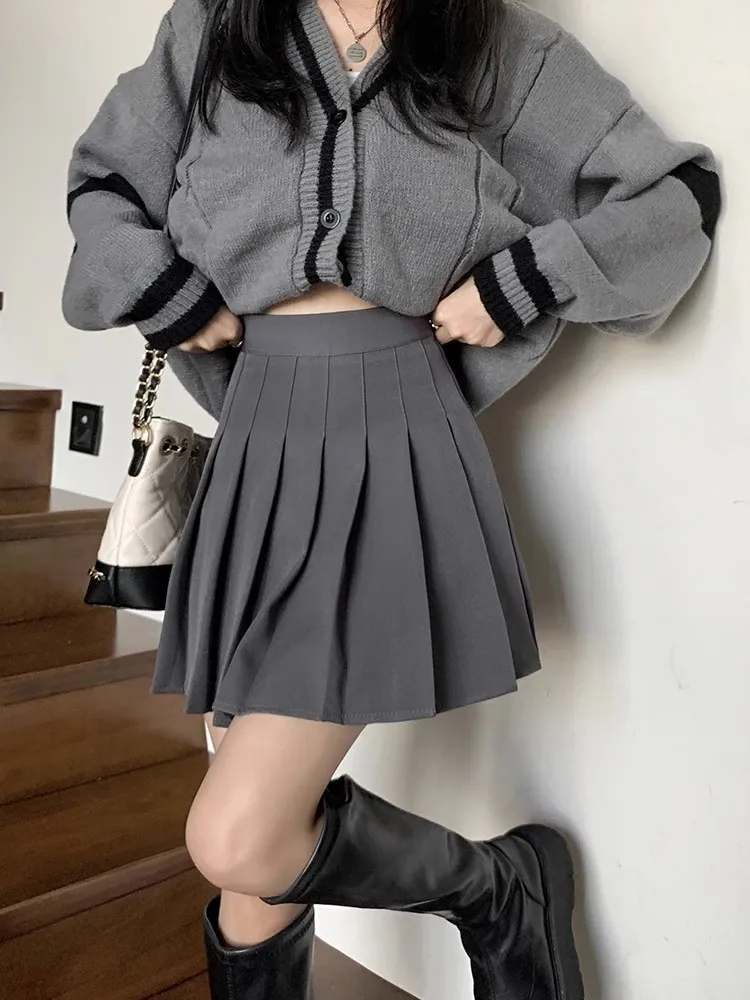 Plus Size Pleated Skirt for Women - High Waist A-Line Skirt, Slimming, Academy Style, Brown, Autumn Winter Fashion 2024 showcase 10
