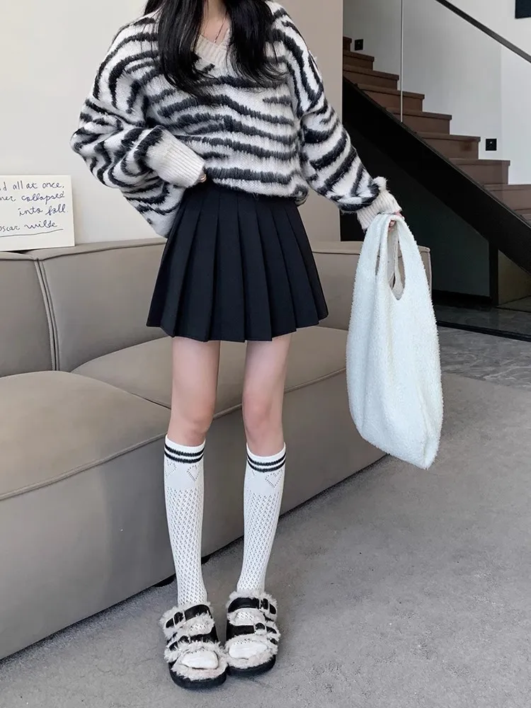 Plus Size Pleated Skirt for Women - High Waist A-Line Skirt, Slimming, Academy Style, Brown, Autumn Winter Fashion 2024 showcase 12