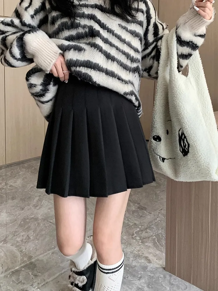 Plus Size Pleated Skirt for Women - High Waist A-Line Skirt, Slimming, Academy Style, Brown, Autumn Winter Fashion 2024 showcase 20