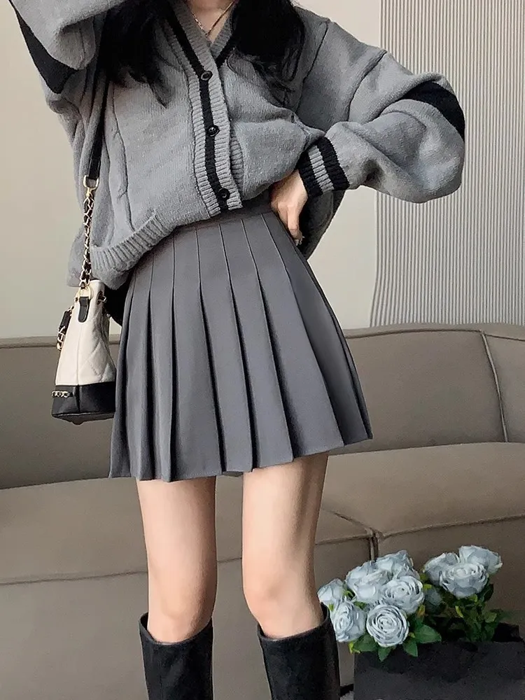 Plus Size Pleated Skirt for Women - High Waist A-Line Skirt, Slimming, Academy Style, Brown, Autumn Winter Fashion 2024 showcase 9