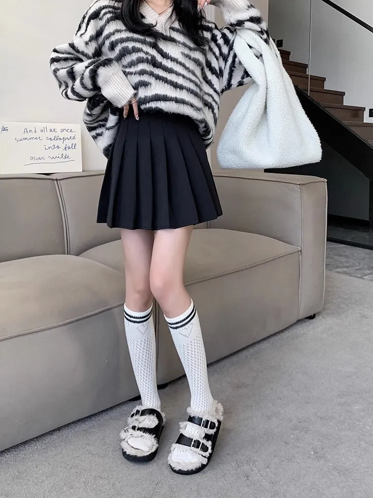 Plus Size Pleated Skirt for Women - High Waist A-Line Skirt, Slimming, Academy Style, Brown, Autumn Winter Fashion 2024 showcase 14