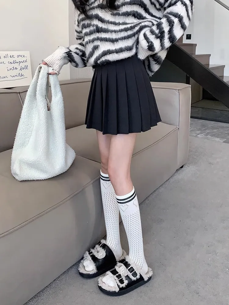 Plus Size Pleated Skirt for Women - High Waist A-Line Skirt, Slimming, Academy Style, Brown, Autumn Winter Fashion 2024 showcase 13