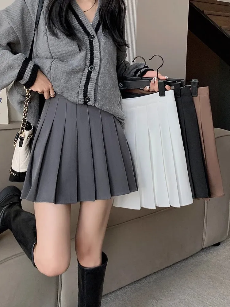 Plus Size Pleated Skirt for Women - High Waist A-Line Skirt, Slimming, Academy Style, Brown, Autumn Winter Fashion 2024 showcase 1