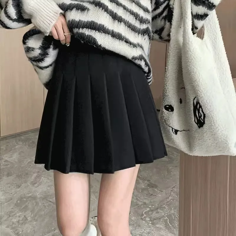 Plus Size Pleated Skirt for Women - High Waist A-Line Skirt, Slimming, Academy Style, Brown, Autumn Winter Fashion 2024 thumbnail 2