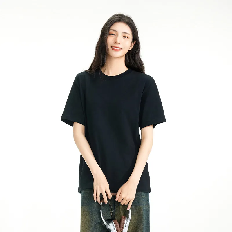 Heavy Cotton T-Shirt Women's Japanese Style Round Neck Short Sleeve Top Solid Color Tee Men's Wholesale Casual Shirts Unisex Fashion showcase 8