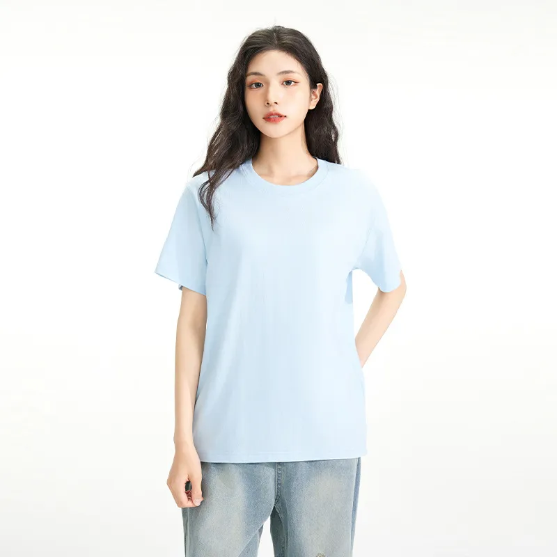 Heavy Cotton T-Shirt Women's Japanese Style Round Neck Short Sleeve Top Solid Color Tee Men's Wholesale Casual Shirts Unisex Fashion showcase 9