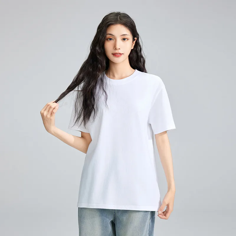 Heavy Cotton T-Shirt Women's Japanese Style Round Neck Short Sleeve Top Solid Color Tee Men's Wholesale Casual Shirts Unisex Fashion showcase 11