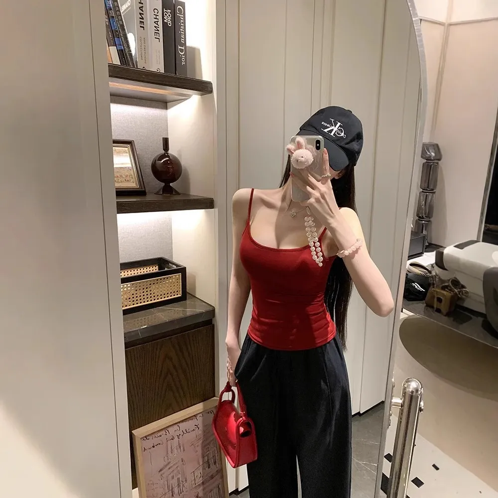 Women's White Sling Top Adjustable Straps Removable Chest Pad Versatile Basic Cami Top Comfortable Everyday Wear thumbnail 4