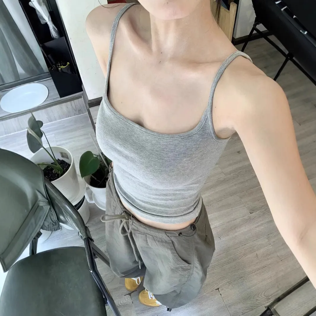 Women's White Sling Top Adjustable Straps Removable Chest Pad Versatile Basic Cami Top Comfortable Everyday Wear thumbnail 2