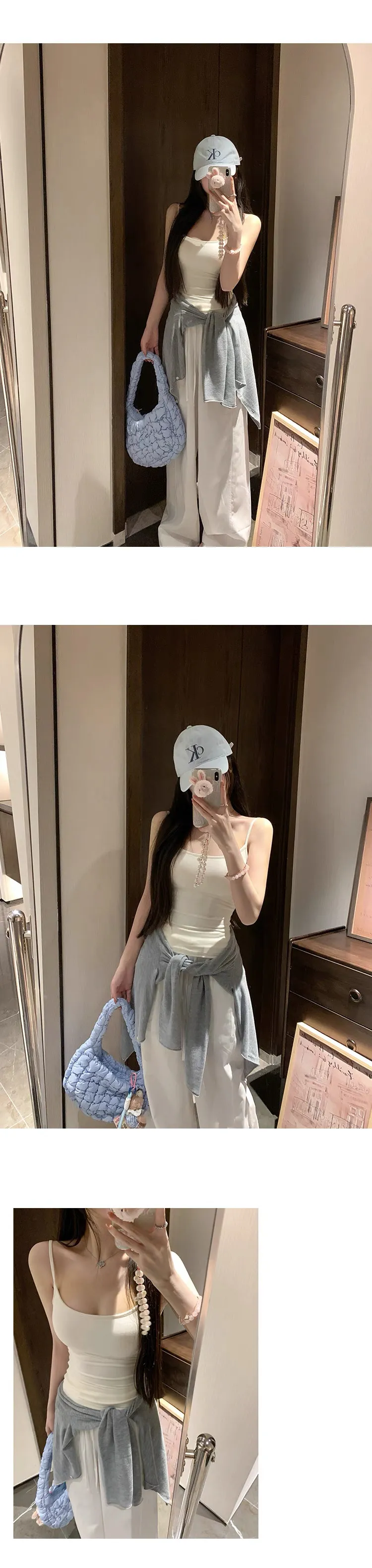 Women's White Sling Top Adjustable Straps Removable Chest Pad Versatile Basic Cami Top Comfortable Everyday Wear showcase 15