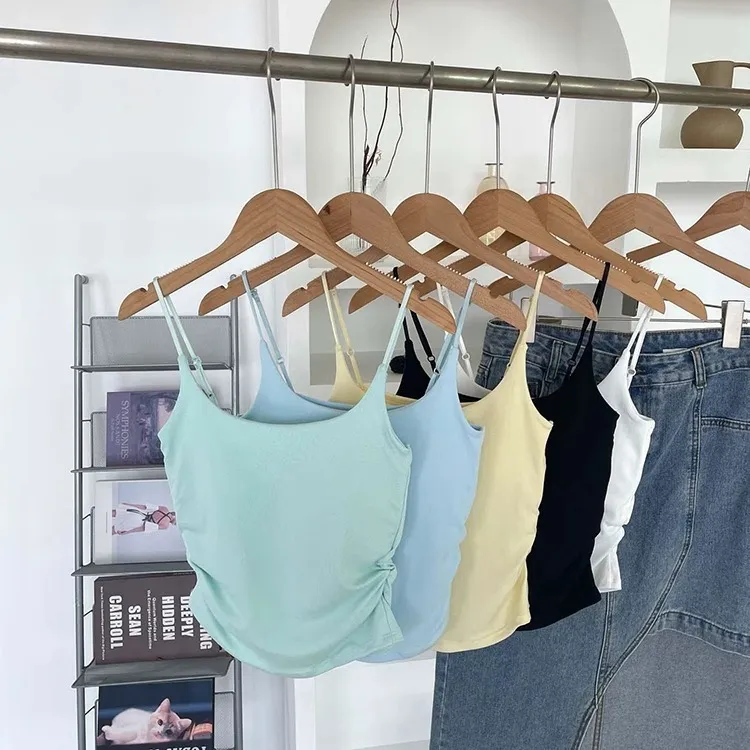 Women's Summer Cotton Camisole Top with Built-in Chest Pad - Sleeveless Pleated Tank Top for Casual Wear, Slimming Fit, Beautiful Back Design showcase 15